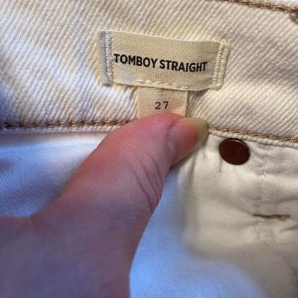 Madewell Tomboy Straight Leg Jeans in White Rainbow Stripe - Picture 5 of 7